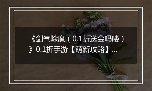 《剑气除魔（0.1折送金吗喽）》0.1折手游【萌新攻略】伙伴养成
