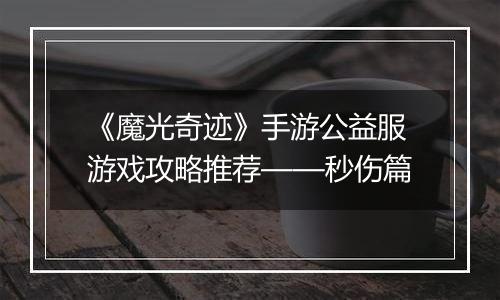 《魔光奇迹》手游公益服游戏攻略推荐——秒伤篇