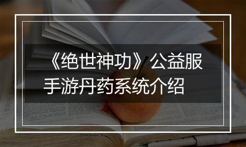《绝世神功》公益服手游丹药系统介绍