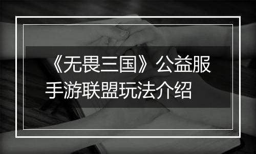 《无畏三国》公益服手游联盟玩法介绍