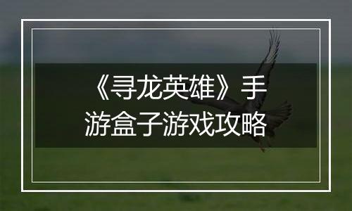 《寻龙英雄》手游盒子游戏攻略
