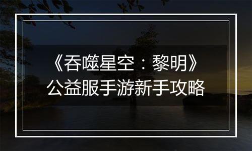 《吞噬星空：黎明》公益服手游新手攻略