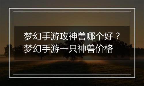 梦幻手游攻神兽哪个好？梦幻手游一只神兽价格