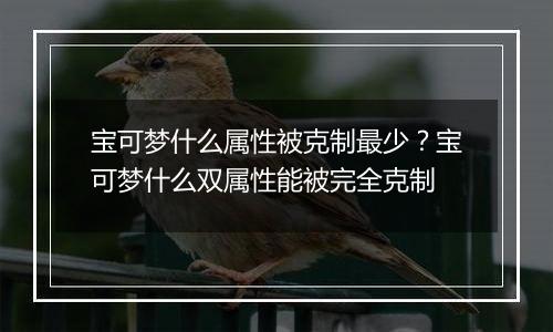 宝可梦什么属性被克制最少？宝可梦什么双属性能被完全克制