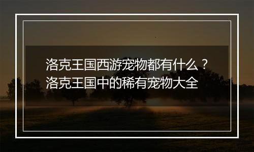洛克王国西游宠物都有什么？洛克王国中的稀有宠物大全