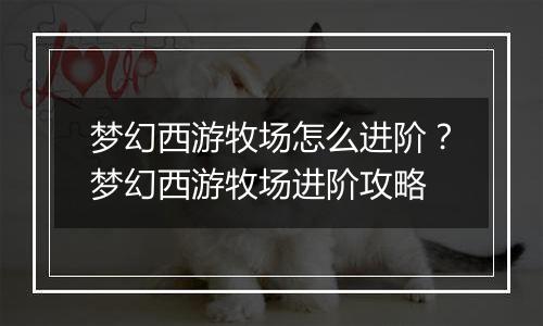 梦幻西游牧场怎么进阶？梦幻西游牧场进阶攻略