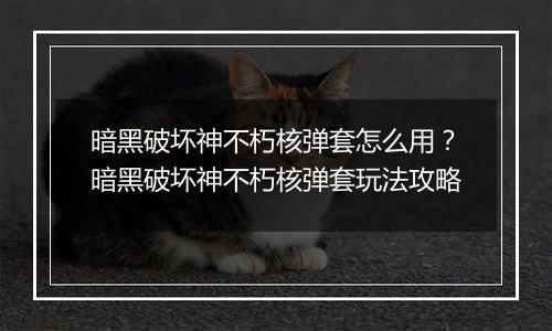 暗黑破坏神不朽核弹套怎么用？暗黑破坏神不朽核弹套玩法攻略
