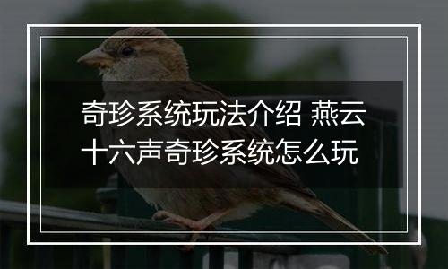 奇珍系统玩法介绍 燕云十六声奇珍系统怎么玩