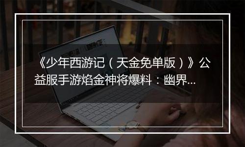 《少年西游记（天金免单版）》公益服手游焰金神将爆料：幽界·冥河近期登场，情报抢先看！