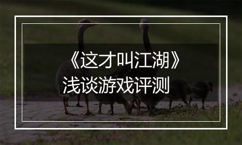 《这才叫江湖》浅谈游戏评测