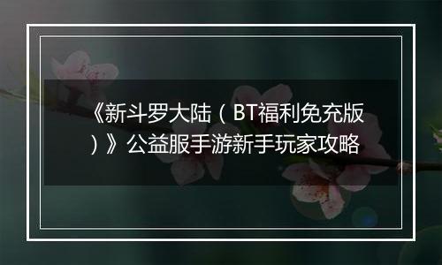 《新斗罗大陆（BT福利免充版）》公益服手游新手玩家攻略