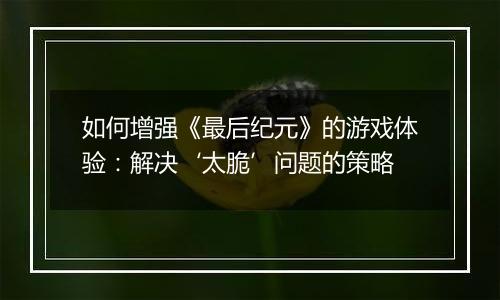 如何增强《最后纪元》的游戏体验：解决‘太脆’问题的策略