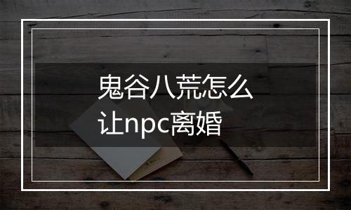 鬼谷八荒怎么让npc离婚