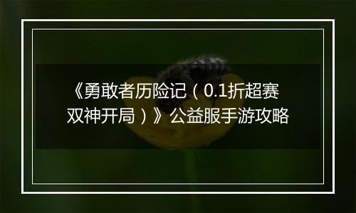 《勇敢者历险记（0.1折超赛双神开局）》公益服手游攻略
