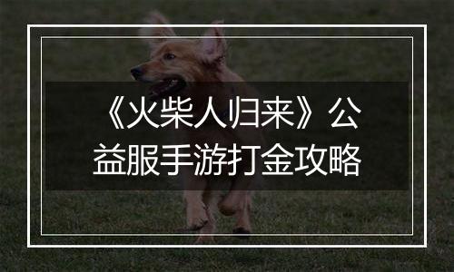 《火柴人归来》公益服手游打金攻略