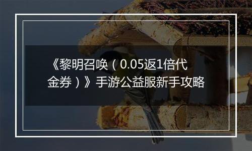 《黎明召唤（0.05返1倍代金券）》手游公益服新手攻略