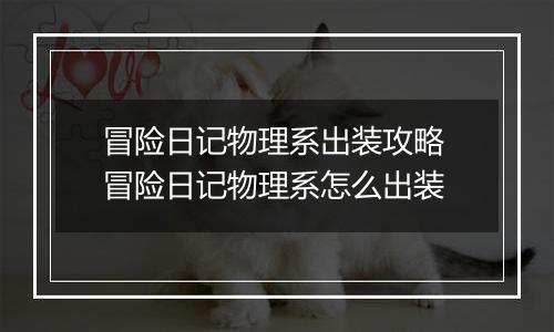 冒险日记物理系出装攻略 冒险日记物理系怎么出装