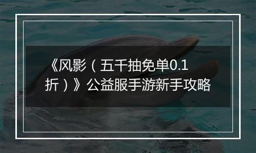 《风影（五千抽免单0.1折）》公益服手游新手攻略