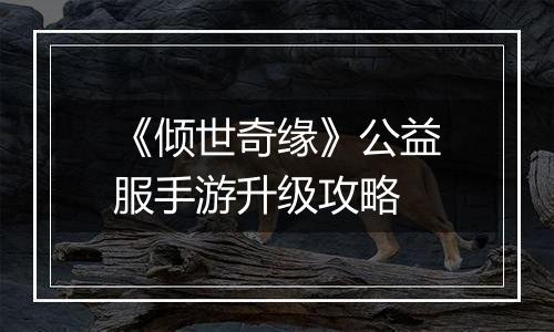 《倾世奇缘》公益服手游升级攻略