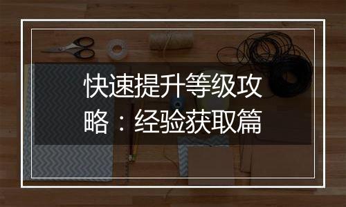 快速提升等级攻略：经验获取篇