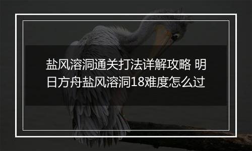 盐风溶洞通关打法详解攻略 明日方舟盐风溶洞18难度怎么过
