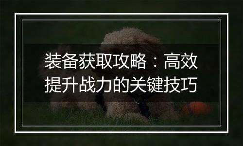 装备获取攻略：高效提升战力的关键技巧