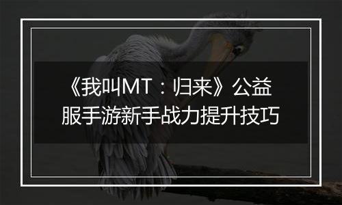 《我叫MT：归来》公益服手游新手战力提升技巧