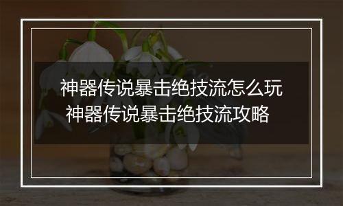 神器传说暴击绝技流怎么玩 神器传说暴击绝技流攻略