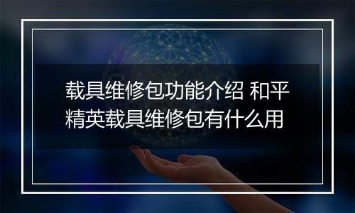 载具维修包功能介绍 和平精英载具维修包有什么用