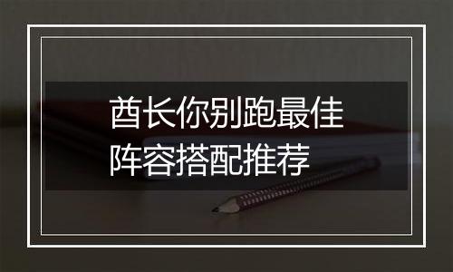 酋长你别跑最佳阵容搭配推荐