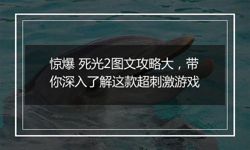 惊爆 死光2图文攻略大，带你深入了解这款超刺激游戏