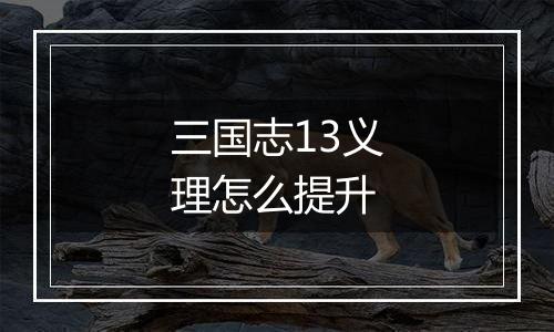 三国志13义理怎么提升