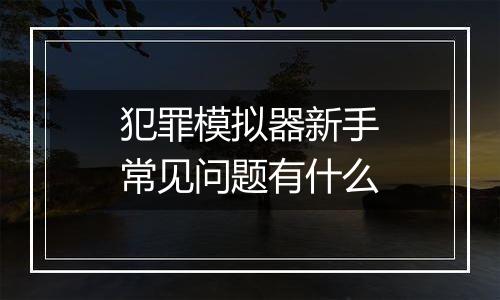 犯罪模拟器新手常见问题有什么