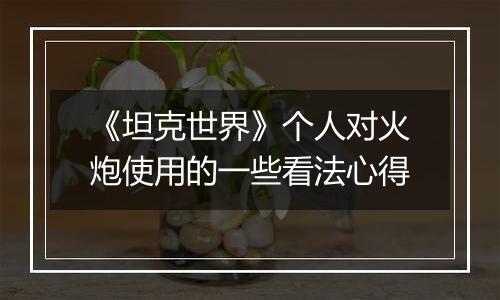 《坦克世界》个人对火炮使用的一些看法心得