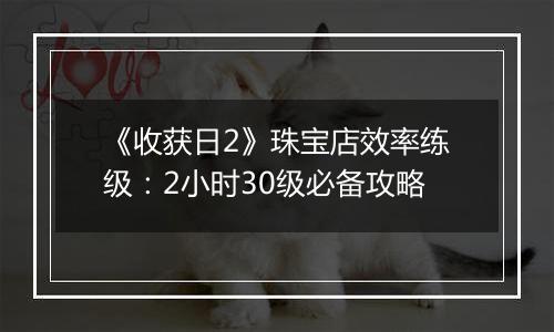 《收获日2》珠宝店效率练级：2小时30级必备攻略