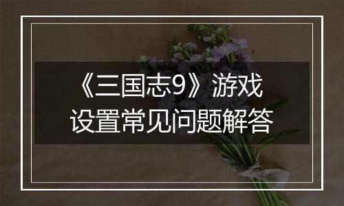 《三国志9》游戏设置常见问题解答