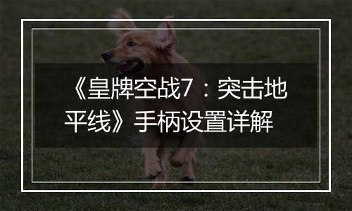 《皇牌空战7：突击地平线》手柄设置详解