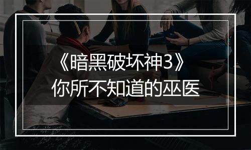 《暗黑破坏神3》你所不知道的巫医