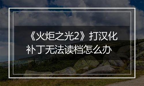 《火炬之光2》打汉化补丁无法读档怎么办