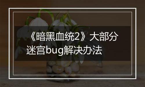 《暗黑血统2》大部分迷宫bug解决办法