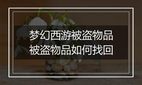 梦幻西游被盗物品被盗物品如何找回