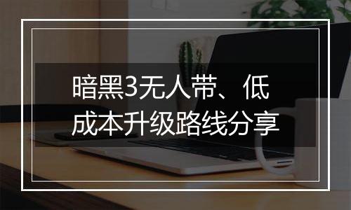暗黑3无人带、低成本升级路线分享