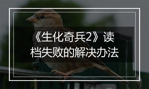 《生化奇兵2》读档失败的解决办法