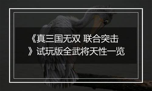 《真三国无双 联合突击》试玩版全武将天性一览