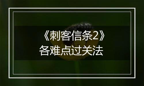 《刺客信条2》各难点过关法