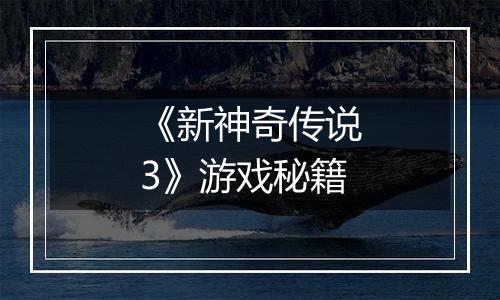 《新神奇传说3》游戏秘籍