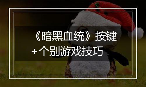 《暗黑血统》按键+个别游戏技巧