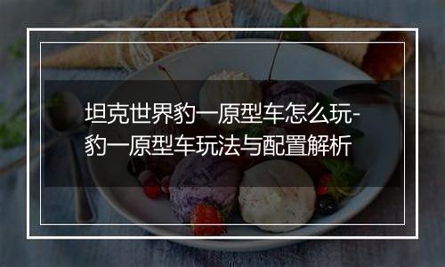 坦克世界豹一原型车怎么玩-豹一原型车玩法与配置解析