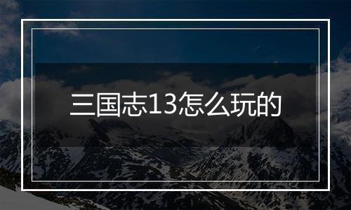 三国志13怎么玩的