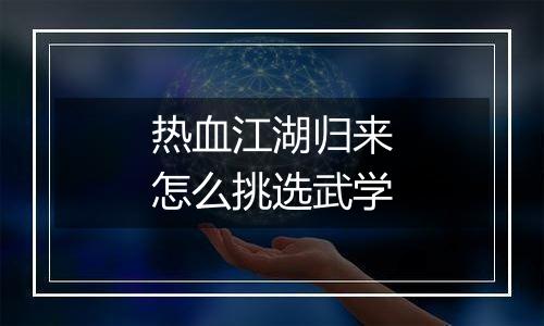 热血江湖归来怎么挑选武学